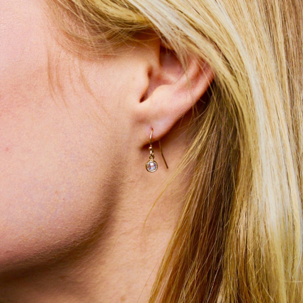 Dainty Tiny Bezel Drop Earrings